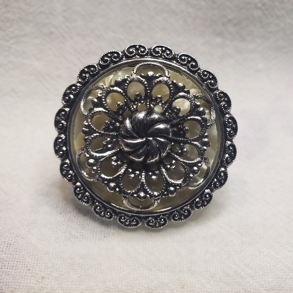 Elegant Silver and Cream Vintage Shawl Or Scarf Clip